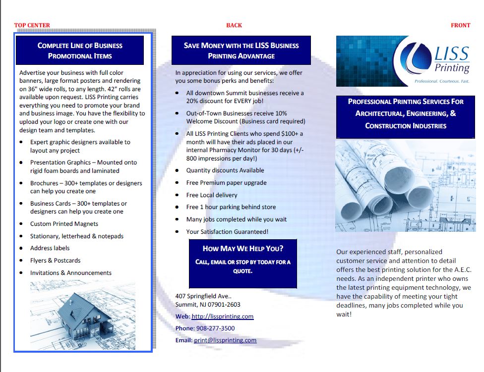 Liss Printing Brochure - Front and Back