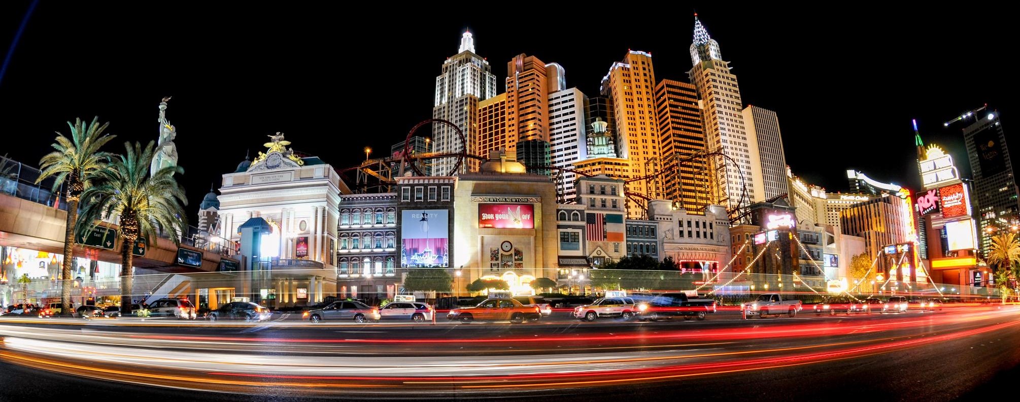 The Las Vegas strip with bright lights at night